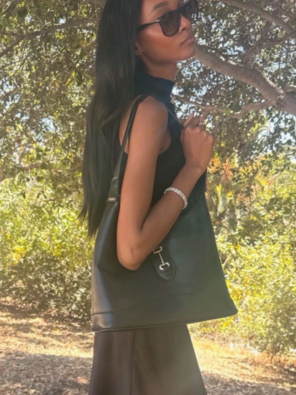 Classic Black Leather Tote Bag - Women's Shoulder Bag